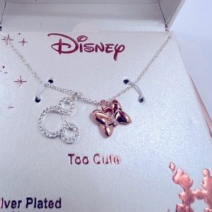 NIB- Disney “Too Cute” Necklace 16” Silver Plated  Chain Mickey w/Crystals